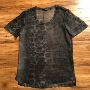 All Saints leopard sheer gray tshirt top